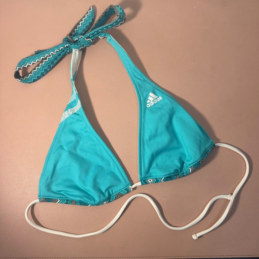 adidas Reversible Triangle Halter Bikini Top Teal Women's Size 6 Coastal Swim